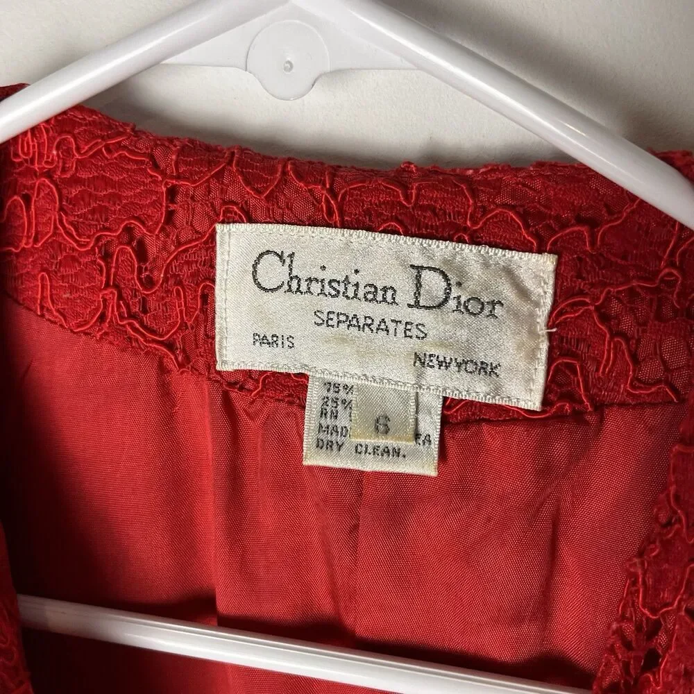 Christian Dior Vintage Red Blazer‎ Jacket Lace Size 6​